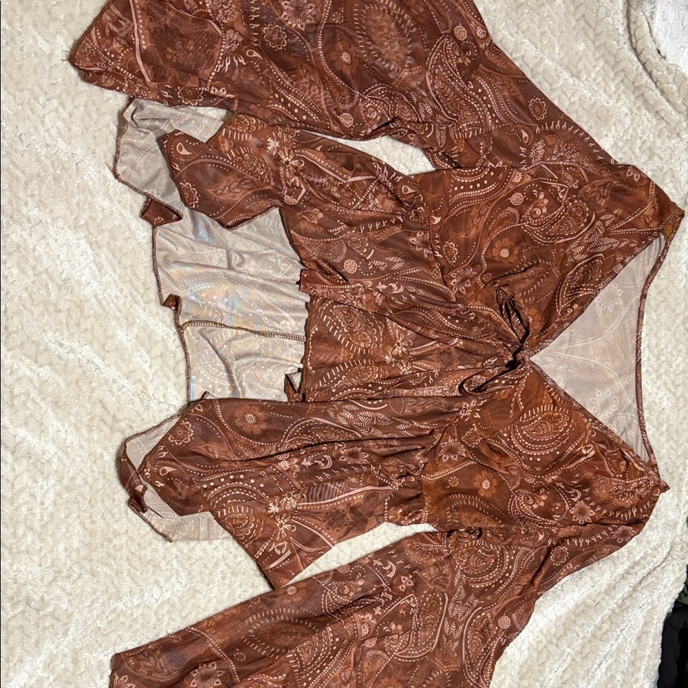 Women's Brown Paisley shirt with bell sleeves